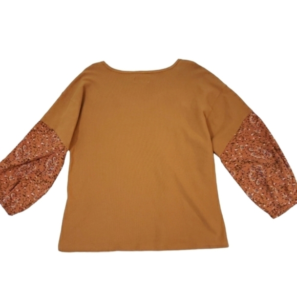 Antropologie Samia Orange/Brown Blouse Textured Cotton Top Blouse V-Neck Size L. - Picture 6 of 9